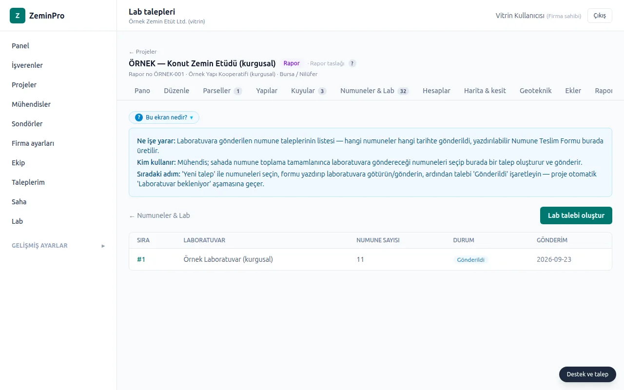 Laboratuvar talepleri ve durumları